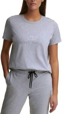 NEW DKNY sport cotton embellished logo t-shirt in pearl gray heather